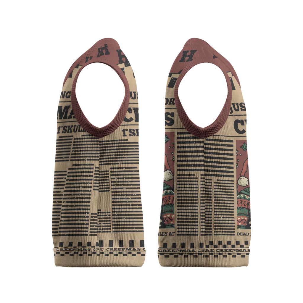 Skull Christmas Knitted V-Neck Vest Newspaper Retro Style - Wonder Print Shop
