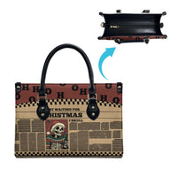 Skull Christmas Leather Bag Newspaper Retro Style - Wonder Print Shop