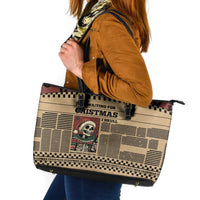 Skull Christmas Leather Tote Bag Newspaper Retro Style - Wonder Print Shop
