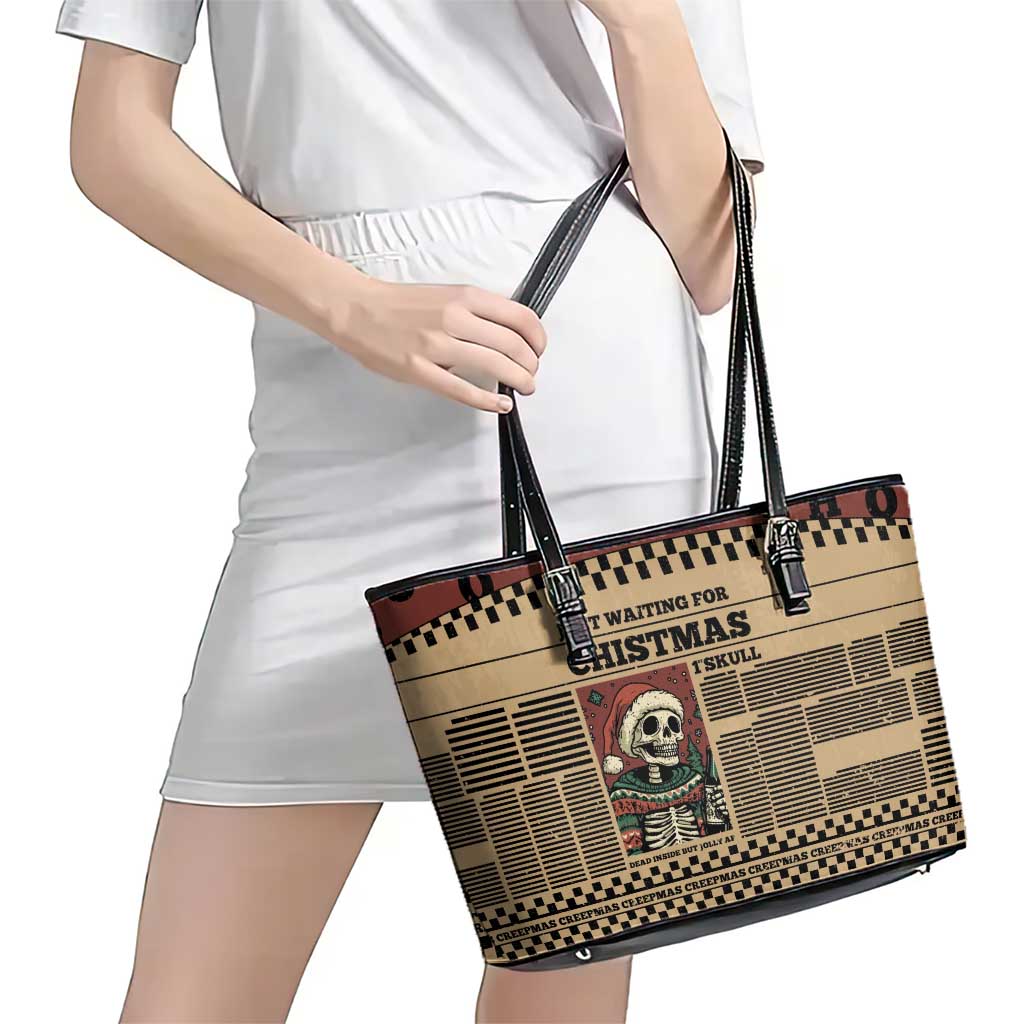 Skull Christmas Leather Tote Bag Newspaper Retro Style - Wonder Print Shop