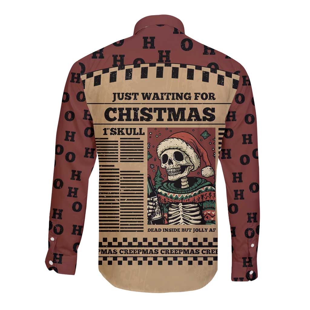 Skull Christmas Long Sleeve Button Shirt Newspaper Retro Style - Wonder Print Shop