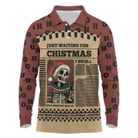 Skull Christmas Long Sleeve Polo Shirt Newspaper Retro Style - Wonder Print Shop