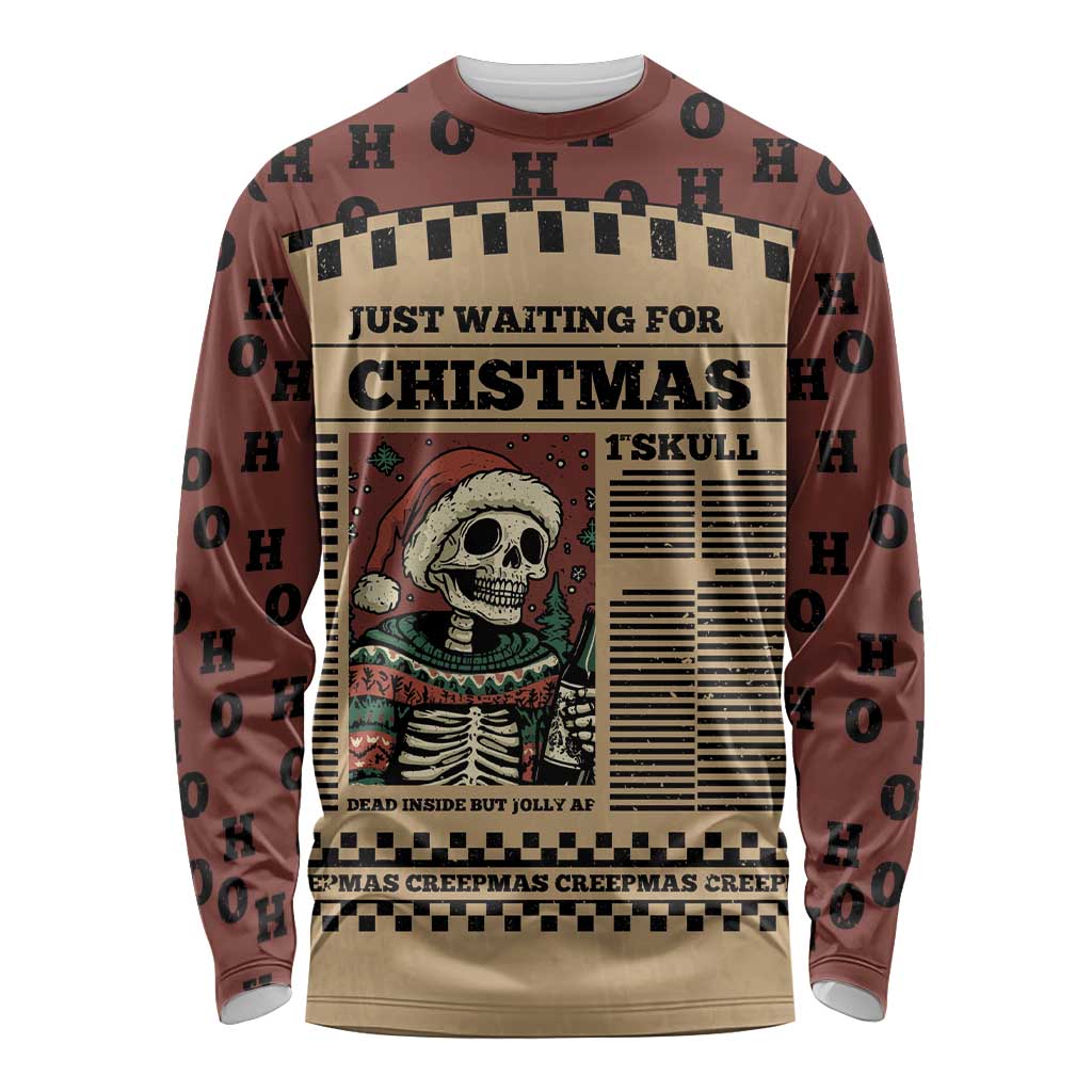 Skull Christmas Long Sleeve Shirt Newspaper Retro Style - Wonder Print Shop