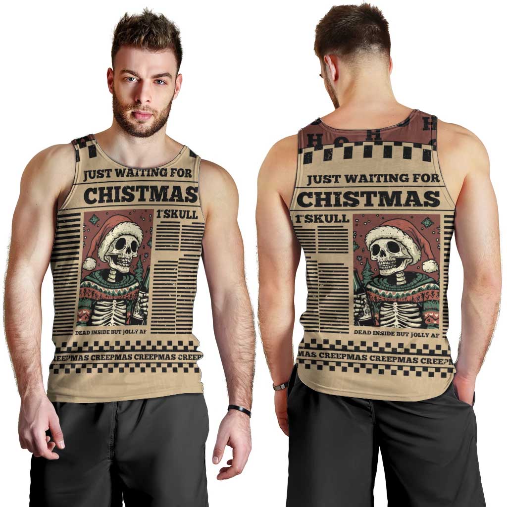 Skull Christmas Men Tank Top Newspaper Retro Style - Wonder Print Shop