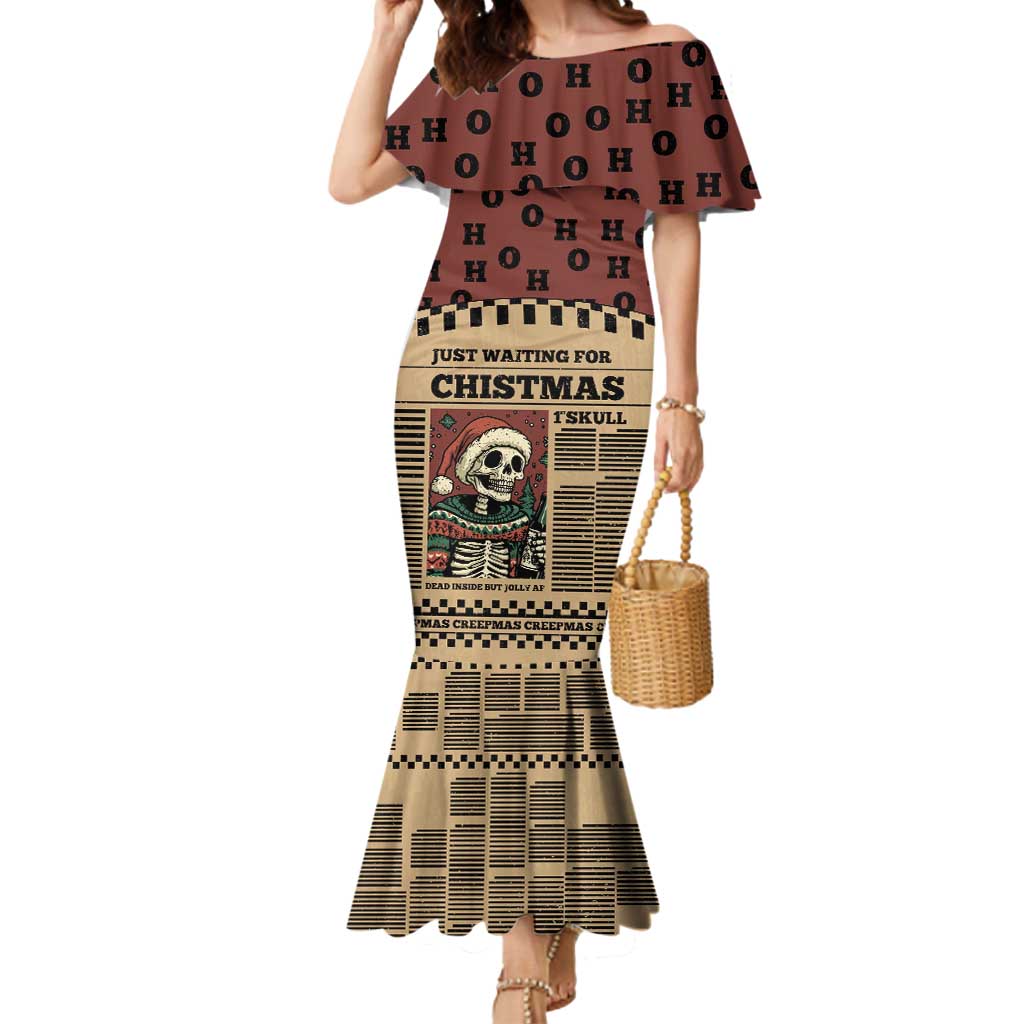 Skull Christmas Mermaid Dress Newspaper Retro Style - Wonder Print Shop