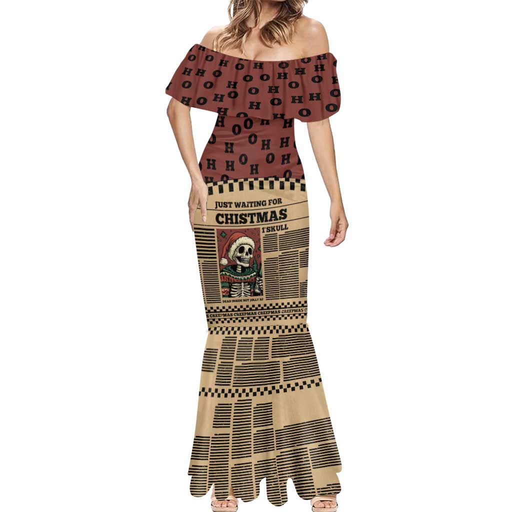 Skull Christmas Mermaid Dress Newspaper Retro Style - Wonder Print Shop