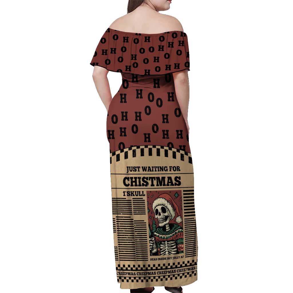 Skull Christmas Off Shoulder Maxi Dress Newspaper Retro Style - Wonder Print Shop