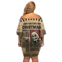 Skull Christmas Off Shoulder Short Dress Newspaper Retro Style - Wonder Print Shop