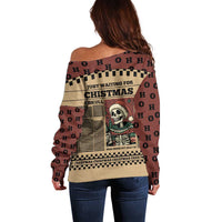 Skull Christmas Off Shoulder Sweater Newspaper Retro Style - Wonder Print Shop
