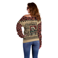 Skull Christmas Off Shoulder Sweater Newspaper Retro Style - Wonder Print Shop