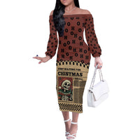 Skull Christmas Off The Shoulder Long Sleeve Dress Newspaper Retro Style - Wonder Print Shop