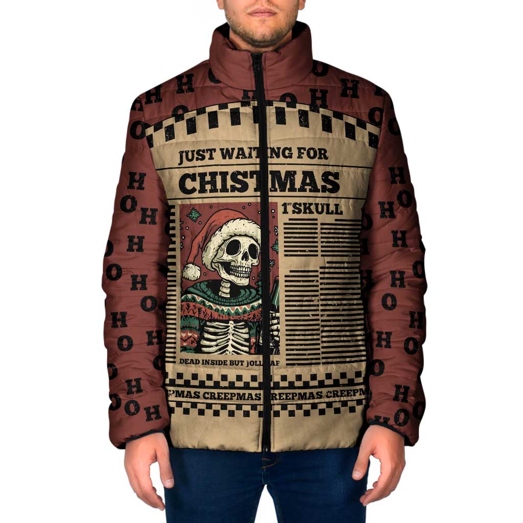 Skull Christmas Padded Jacket Newspaper Retro Style - Wonder Print Shop