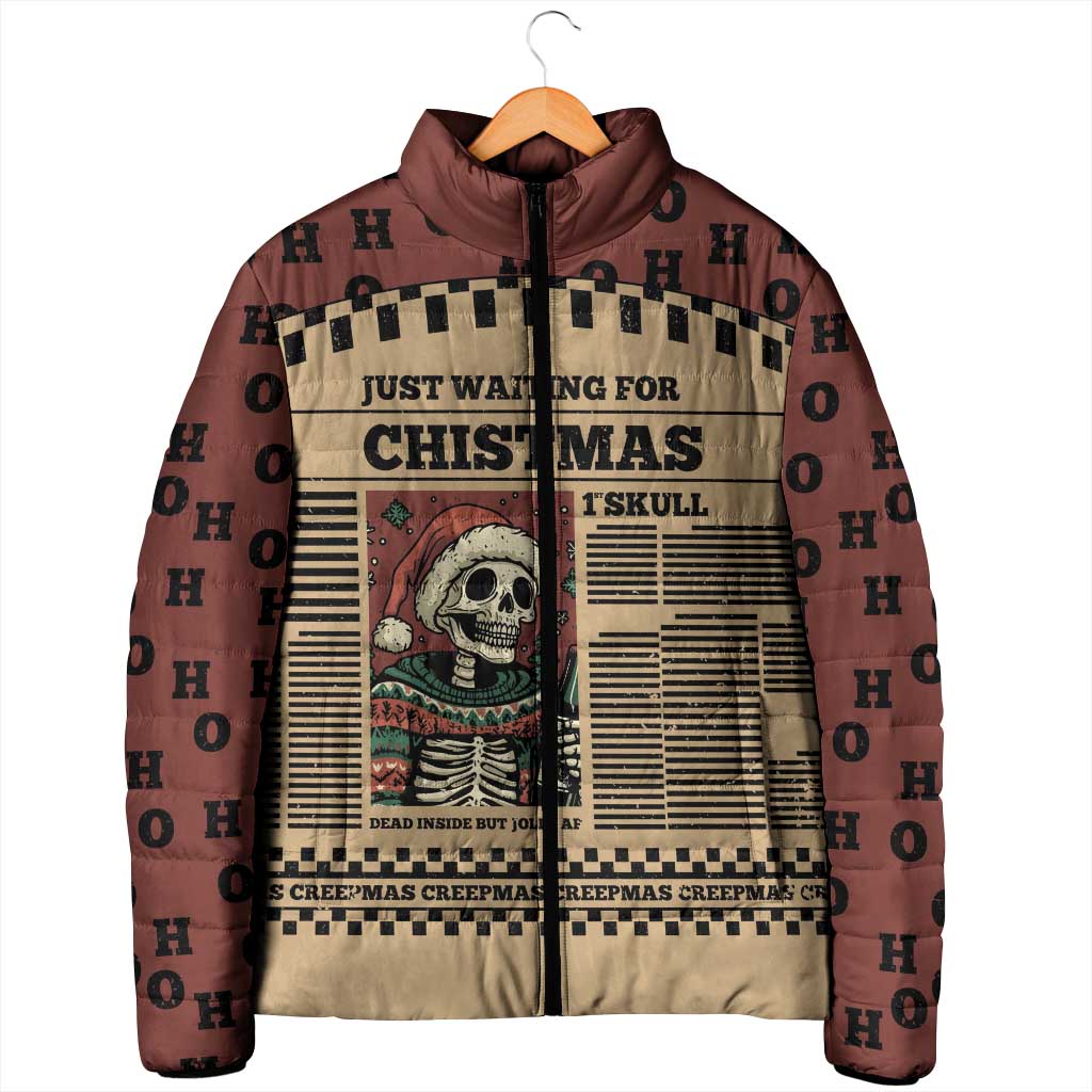Skull Christmas Padded Jacket Newspaper Retro Style - Wonder Print Shop