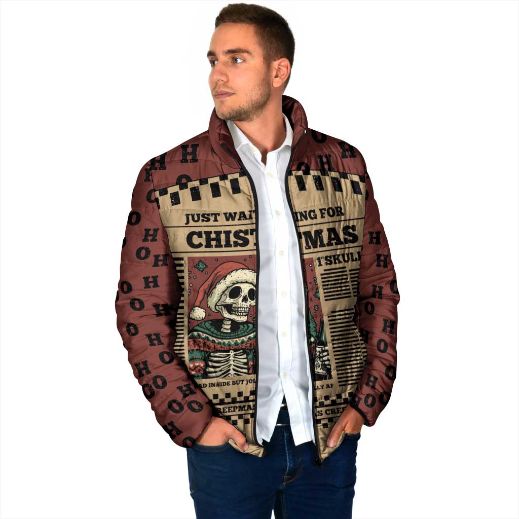 Skull Christmas Padded Jacket Newspaper Retro Style - Wonder Print Shop