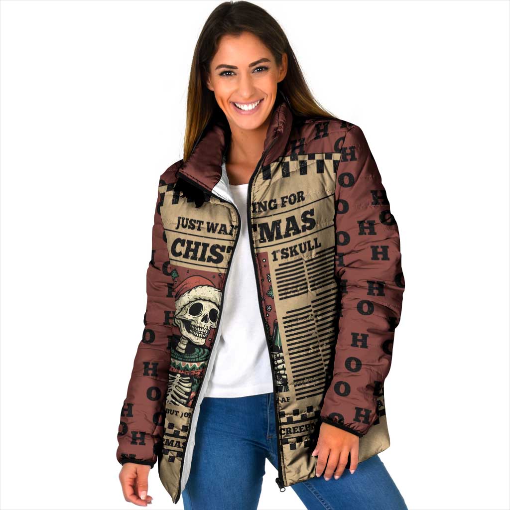 Skull Christmas Padded Jacket Newspaper Retro Style - Wonder Print Shop
