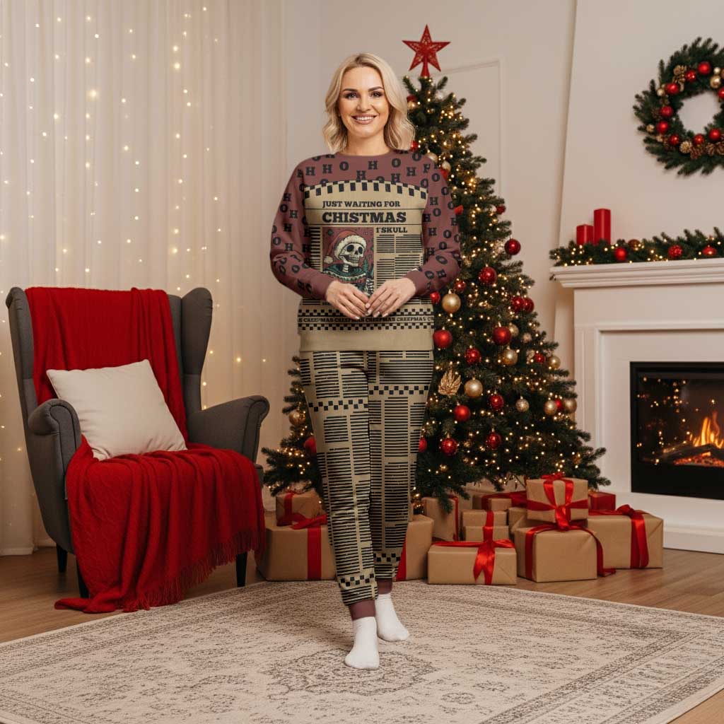 Skull Christmas Pajama Set Newspaper Retro Style - Wonder Print Shop