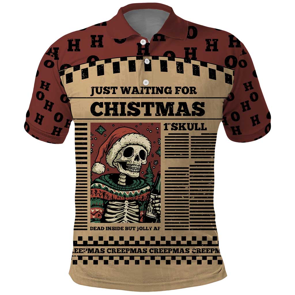 Skull Christmas Polo Shirt Newspaper Retro Style - Wonder Print Shop