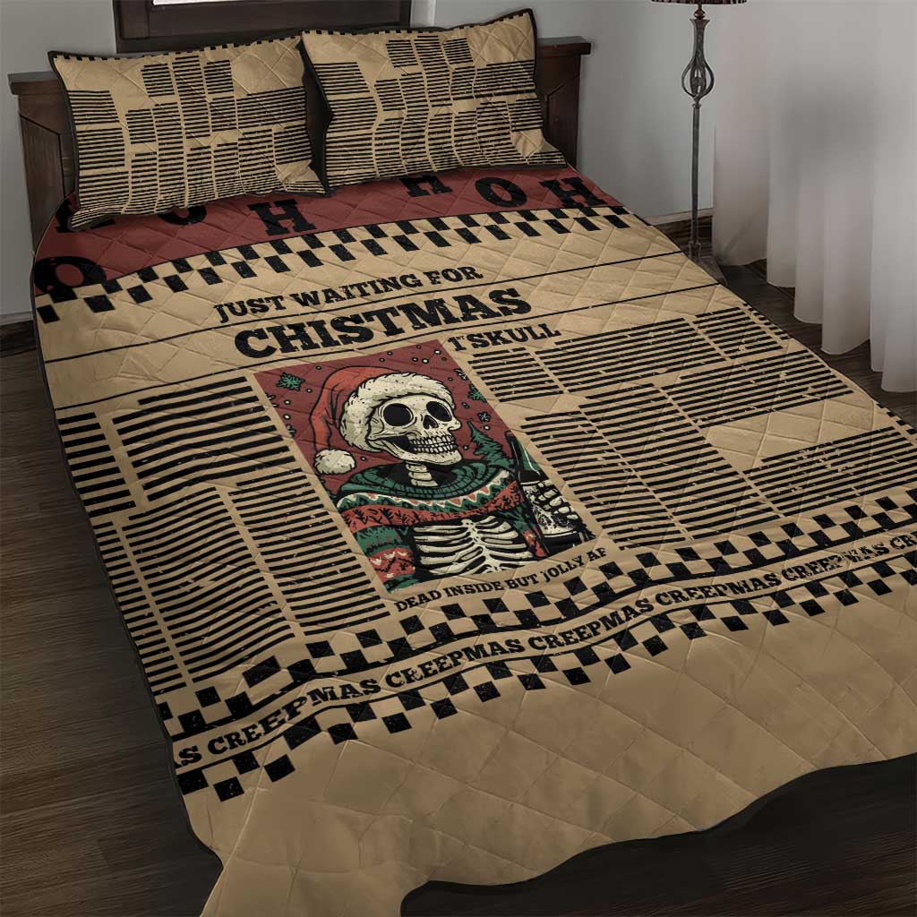 Skull Christmas Quilt Bed Set Newspaper Retro Style - Wonder Print Shop
