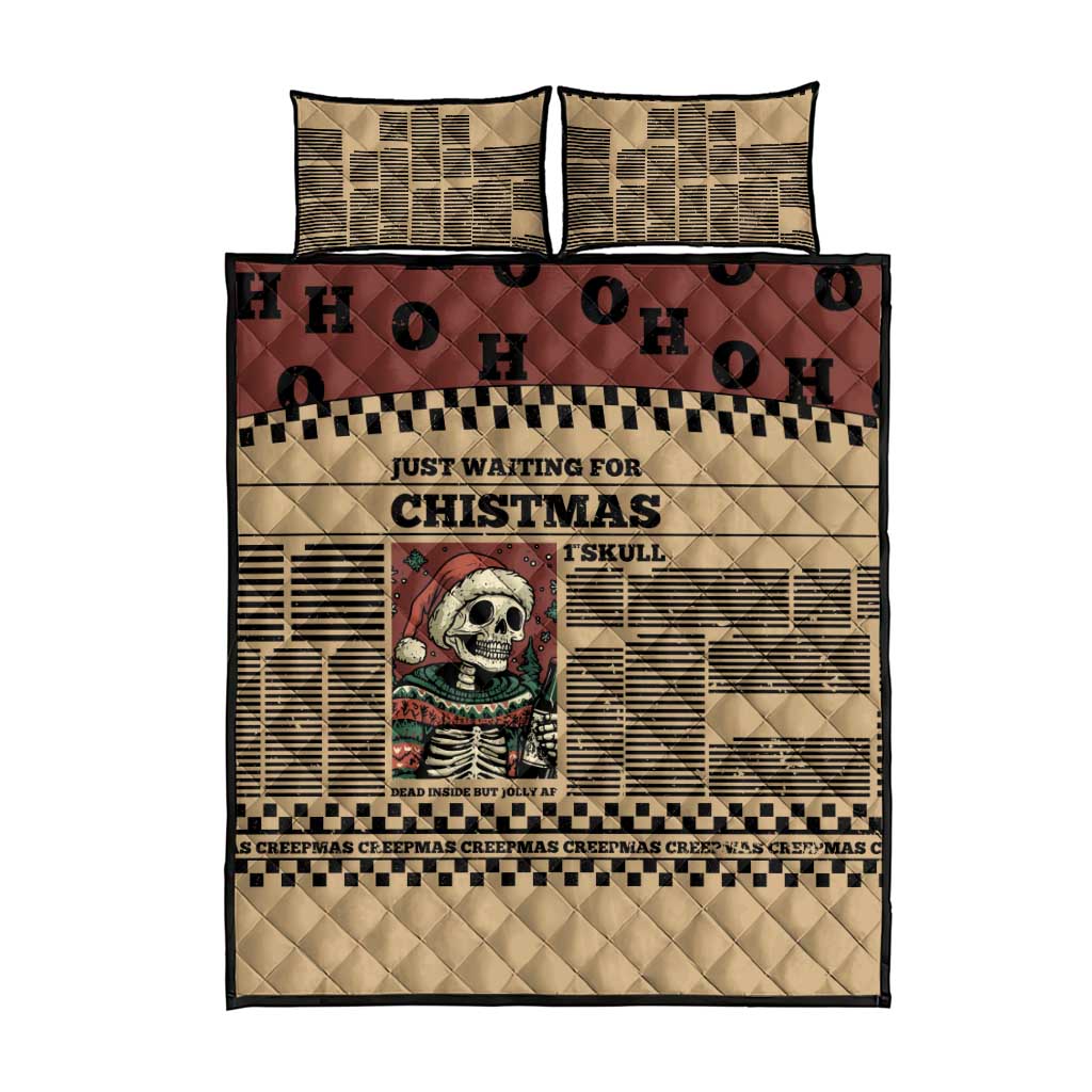 Skull Christmas Quilt Bed Set Newspaper Retro Style - Wonder Print Shop