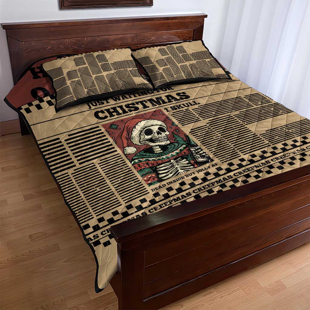 Skull Christmas Quilt Bed Set Newspaper Retro Style - Wonder Print Shop