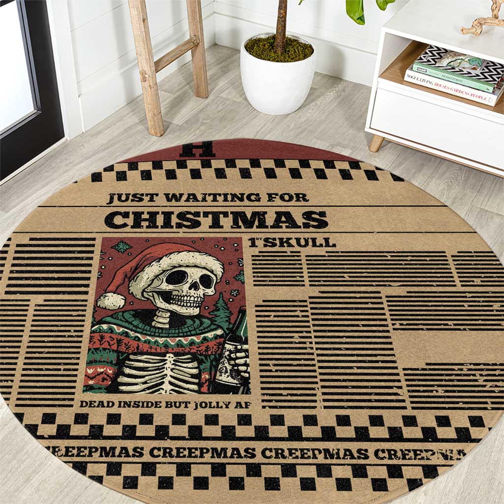 Skull Christmas Round Carpet Newspaper Retro Style - Wonder Print Shop
