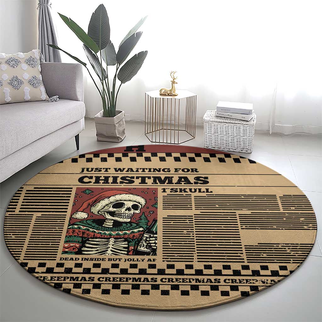 Skull Christmas Round Carpet Newspaper Retro Style - Wonder Print Shop