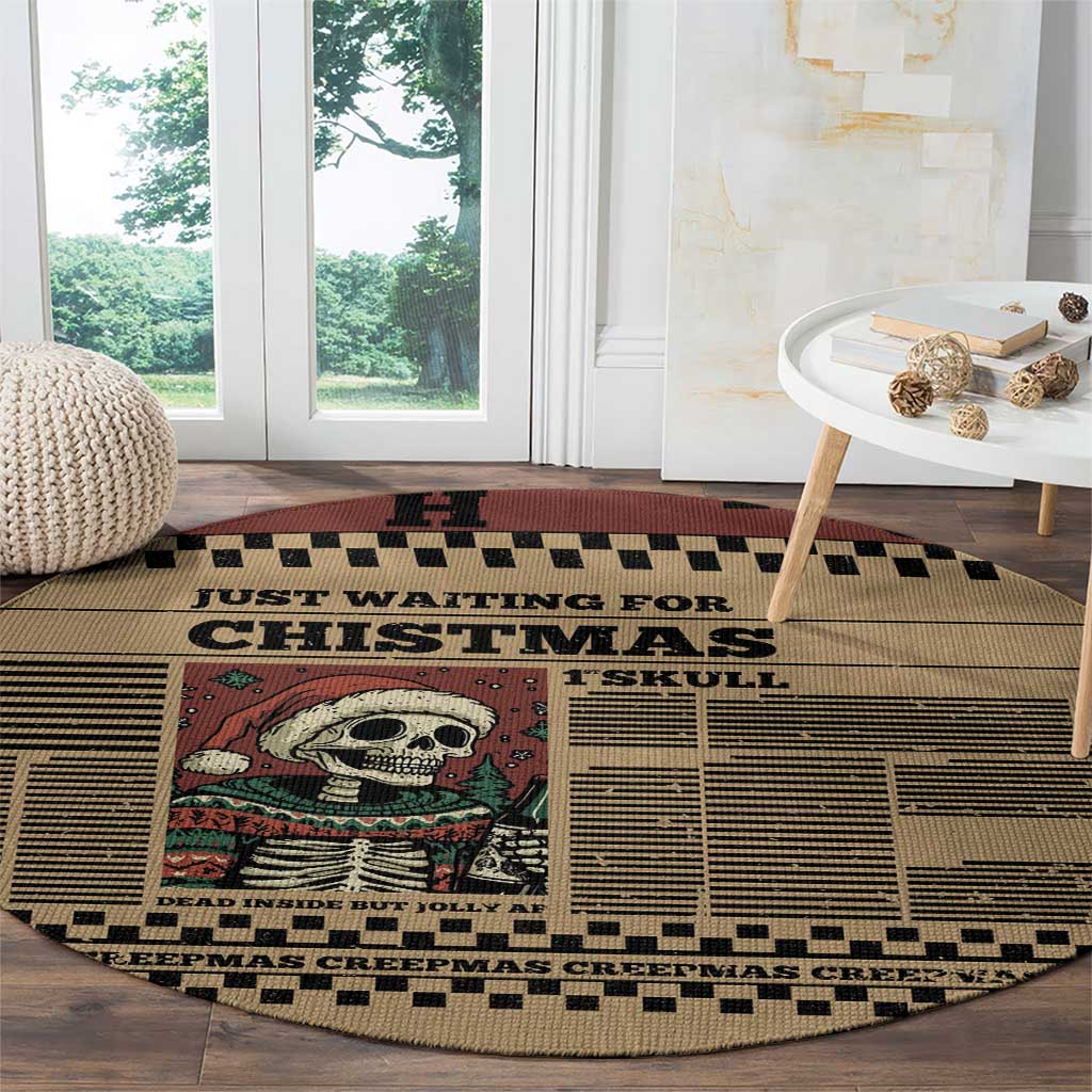 Skull Christmas Round Carpet Newspaper Retro Style - Wonder Print Shop