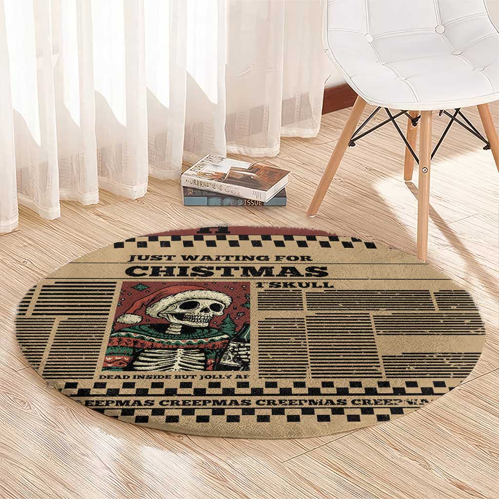 Skull Christmas Round Carpet Newspaper Retro Style - Wonder Print Shop