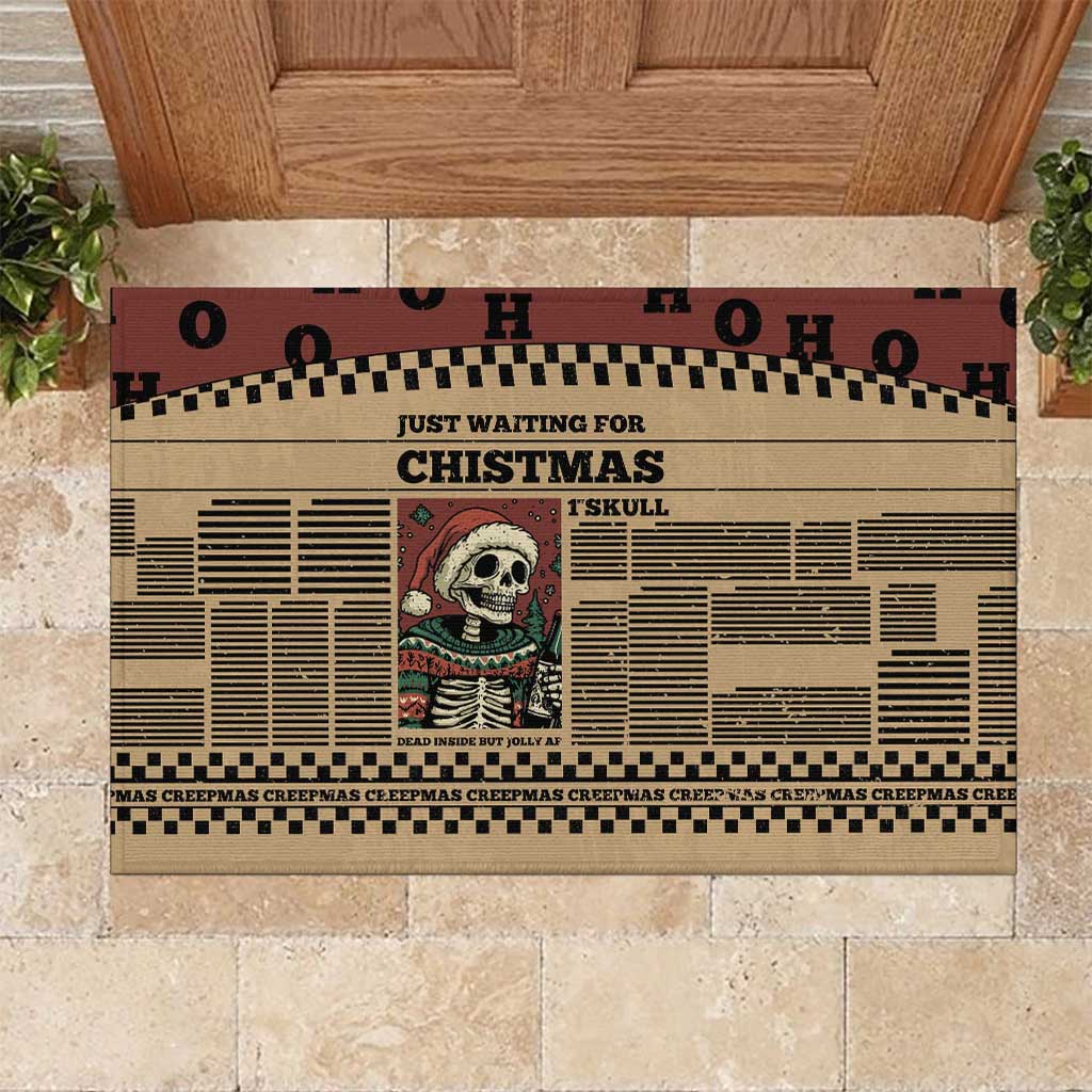 Skull Christmas Rubber Doormat Newspaper Retro Style - Wonder Print Shop