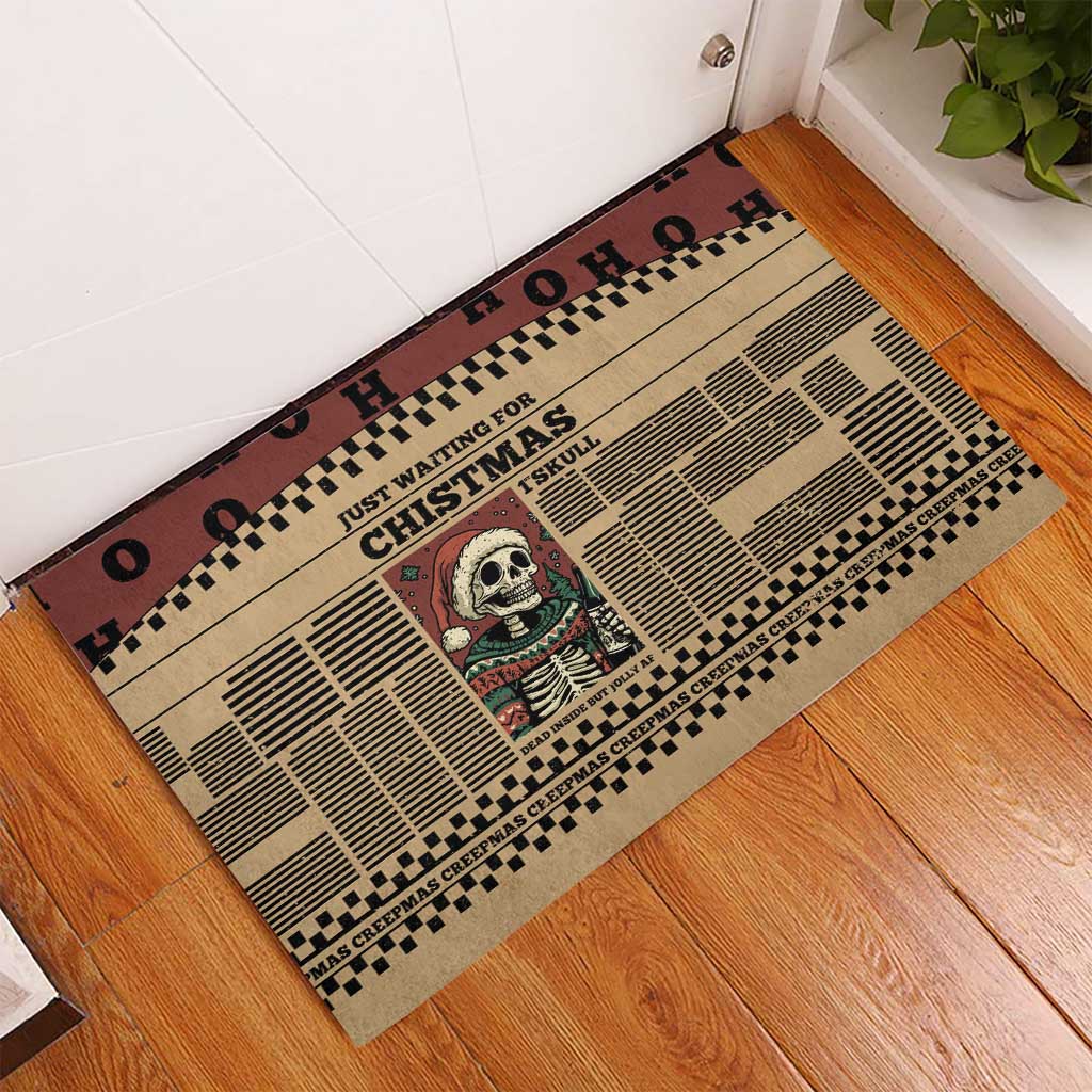 Skull Christmas Rubber Doormat Newspaper Retro Style - Wonder Print Shop