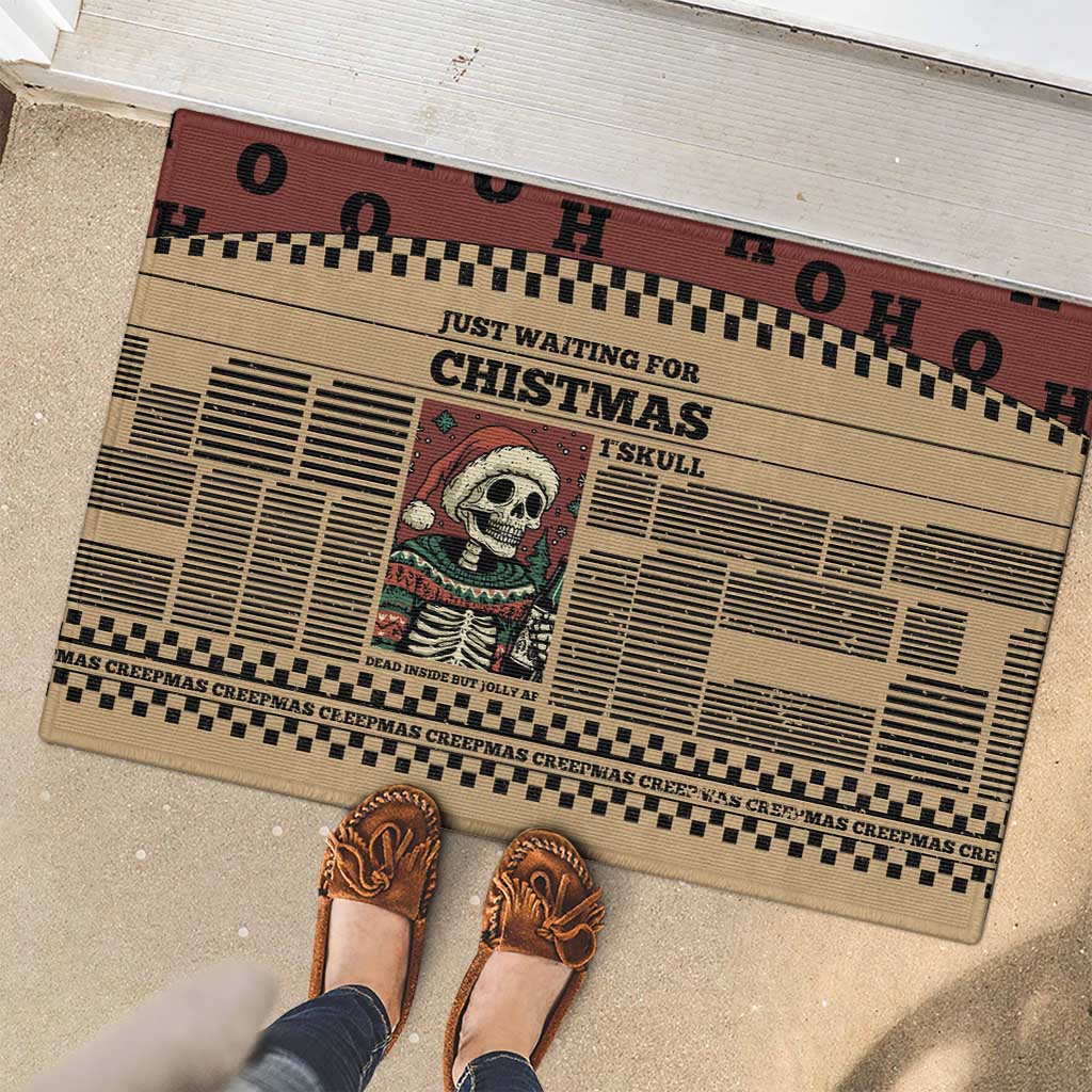 Skull Christmas Rubber Doormat Newspaper Retro Style - Wonder Print Shop