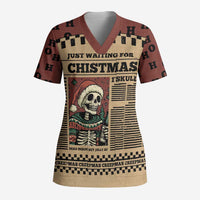 Skull Christmas Scrub Top Newspaper Retro Style - Wonder Print Shop
