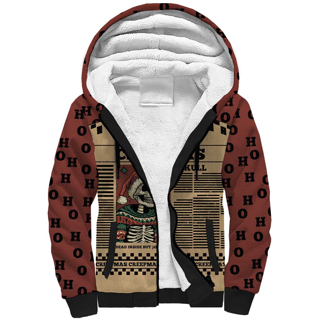 Skull Christmas Sherpa Hoodie Newspaper Retro Style - Wonder Print Shop