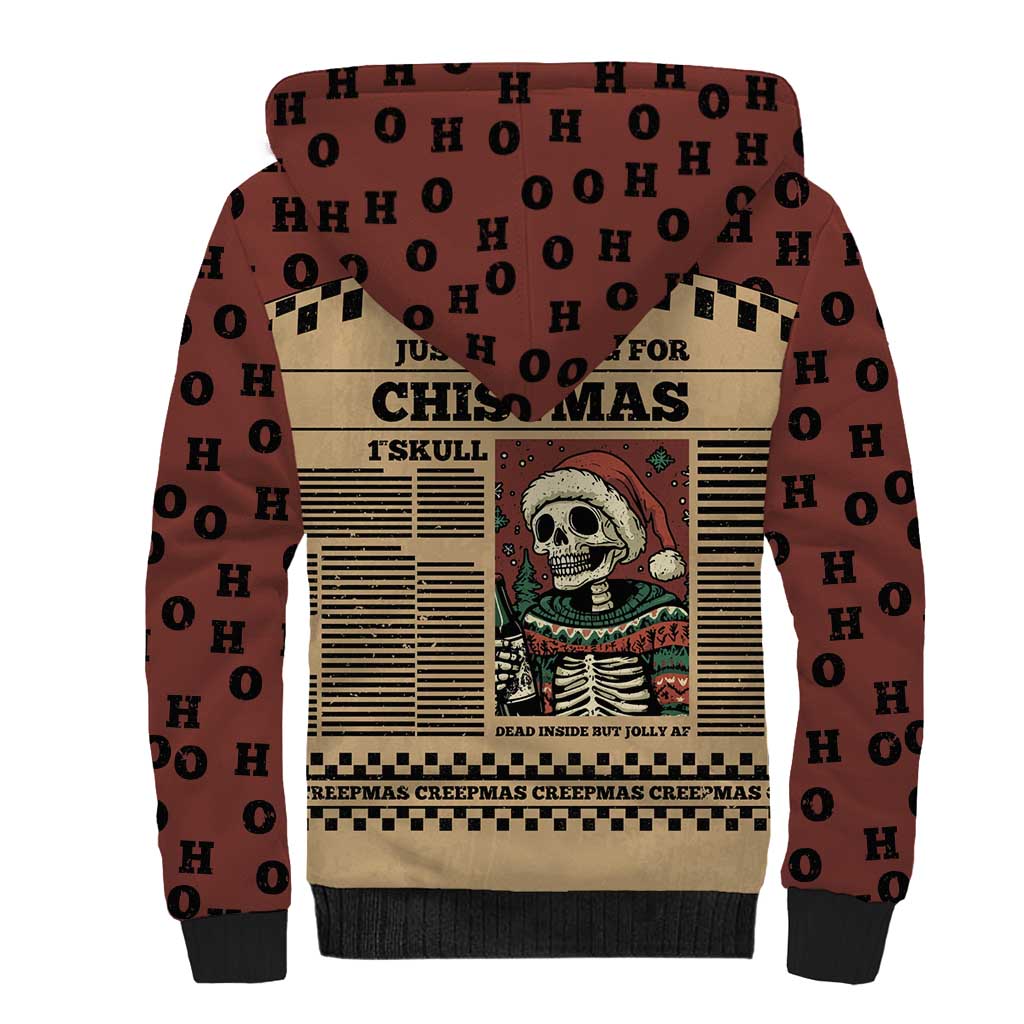 Skull Christmas Sherpa Hoodie Newspaper Retro Style - Wonder Print Shop
