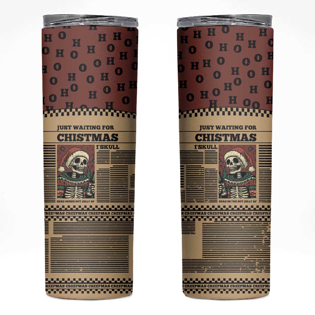 Skull Christmas Skinny Tumbler Newspaper Retro Style - Wonder Print Shop
