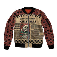 Skull Christmas Sleeve Zip Bomber Jacket Newspaper Retro Style - Wonder Print Shop
