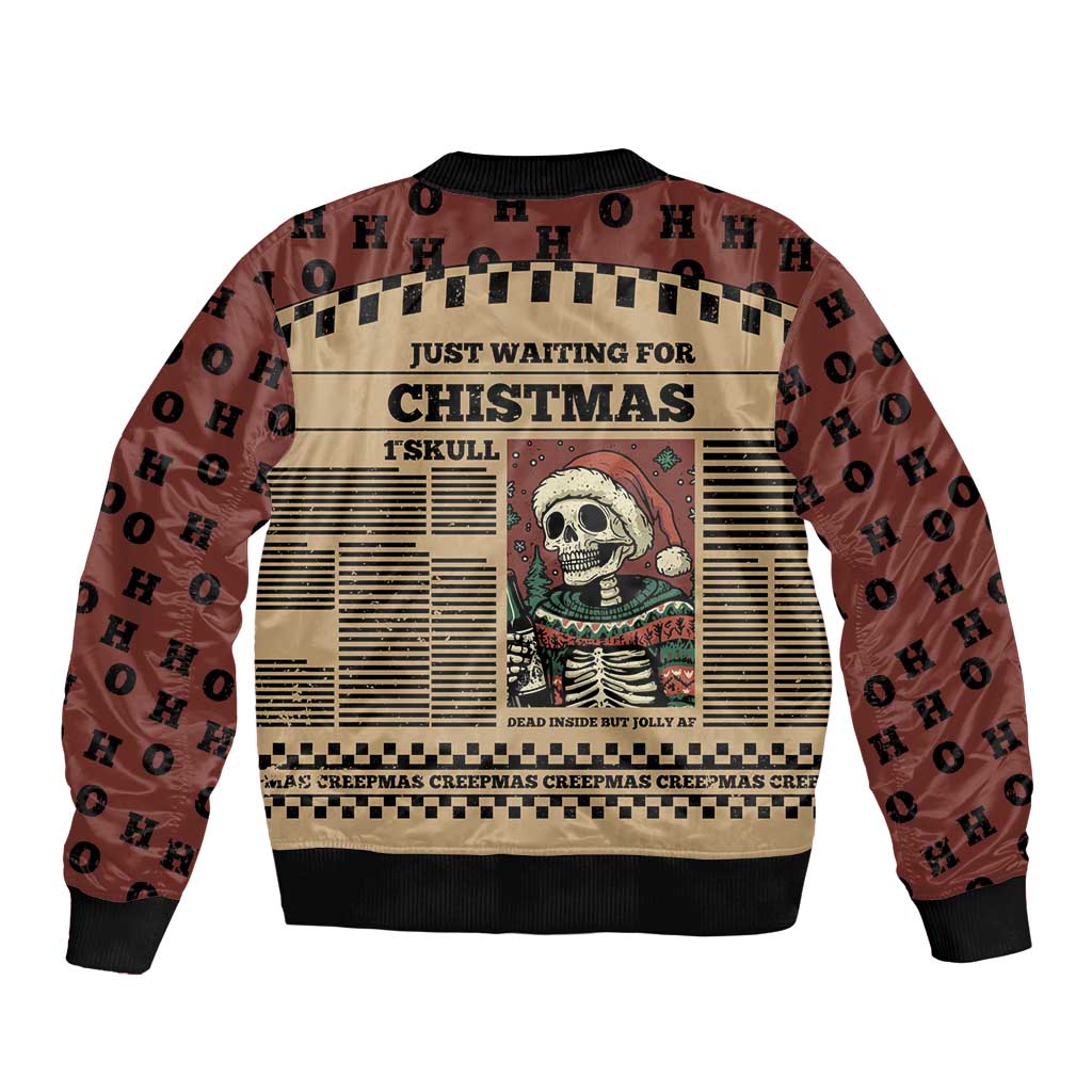 Skull Christmas Sleeve Zip Bomber Jacket Newspaper Retro Style - Wonder Print Shop