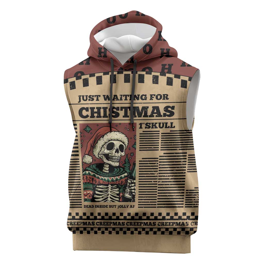 Skull Christmas Sleeveless Hoodie Newspaper Retro Style - Wonder Print Shop