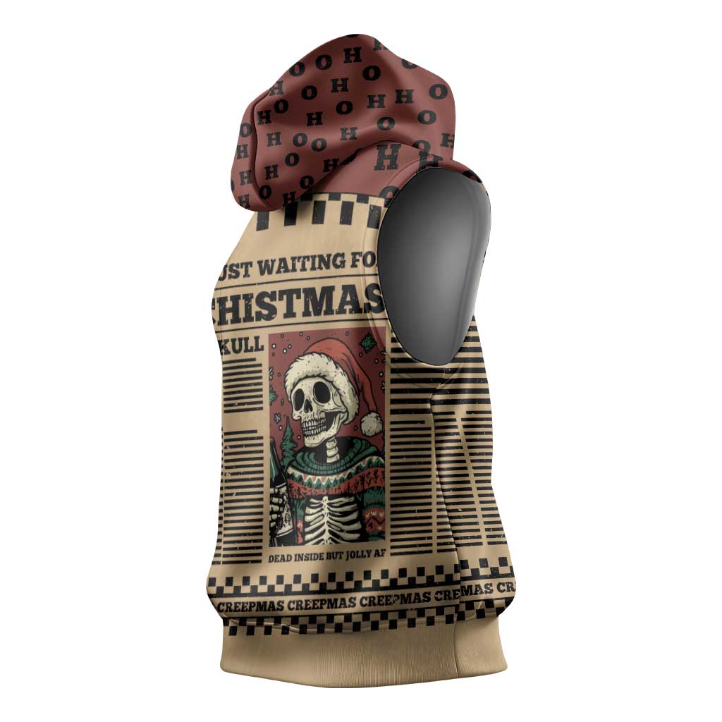 Skull Christmas Sleeveless Hoodie Newspaper Retro Style - Wonder Print Shop