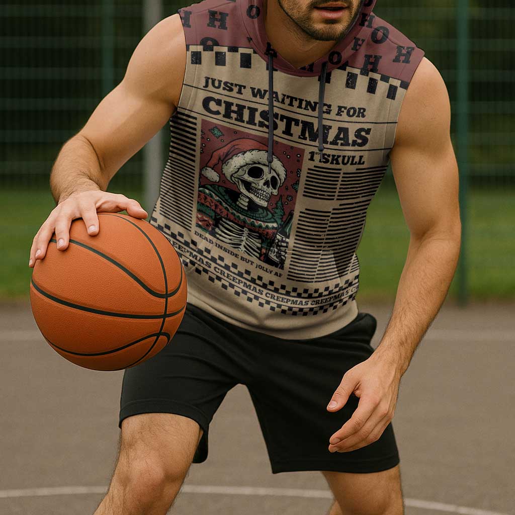 Skull Christmas Sleeveless Hoodie Newspaper Retro Style - Wonder Print Shop