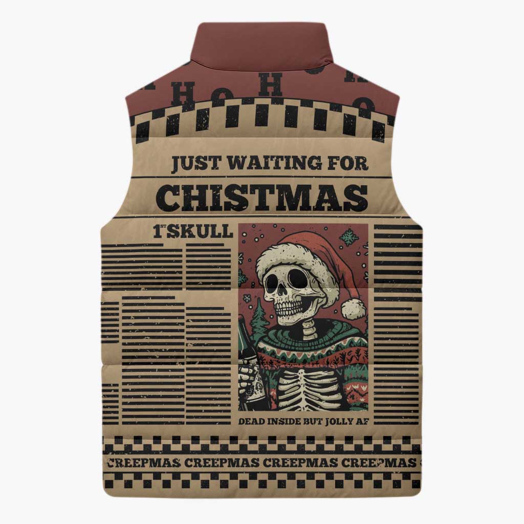 Skull Christmas Sleeveless Puffer Jacket Newspaper Retro Style - Wonder Print Shop