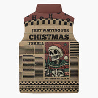 Skull Christmas Sleeveless Puffer Jacket Newspaper Retro Style - Wonder Print Shop