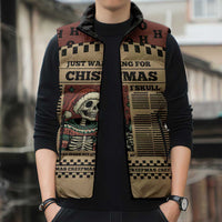Skull Christmas Sleeveless Puffer Jacket Newspaper Retro Style - Wonder Print Shop