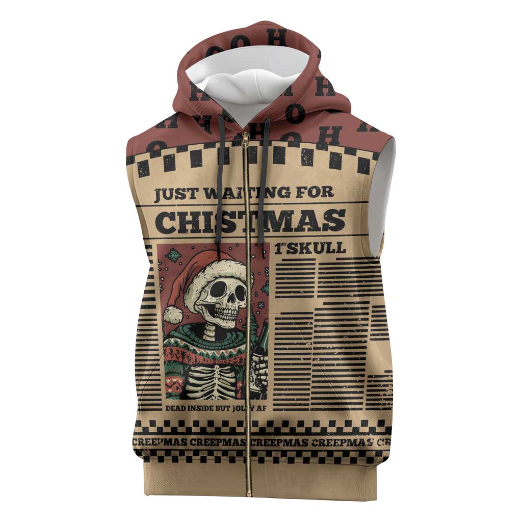 Skull Christmas Sleeveless Zip Hoodie Newspaper Retro Style - Wonder Print Shop