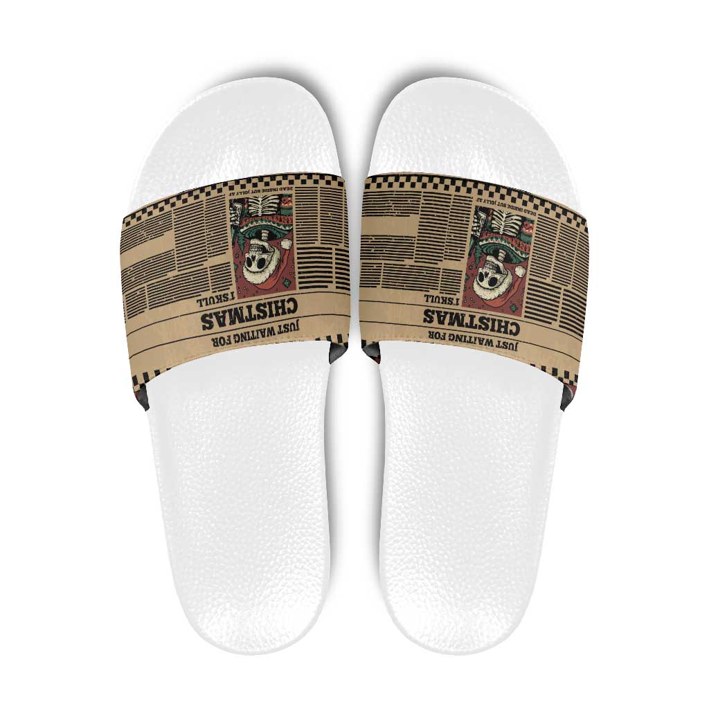 Skull Christmas Slide Sandals Newspaper Retro Style - Wonder Print Shop