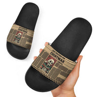 Skull Christmas Slide Sandals Newspaper Retro Style - Wonder Print Shop