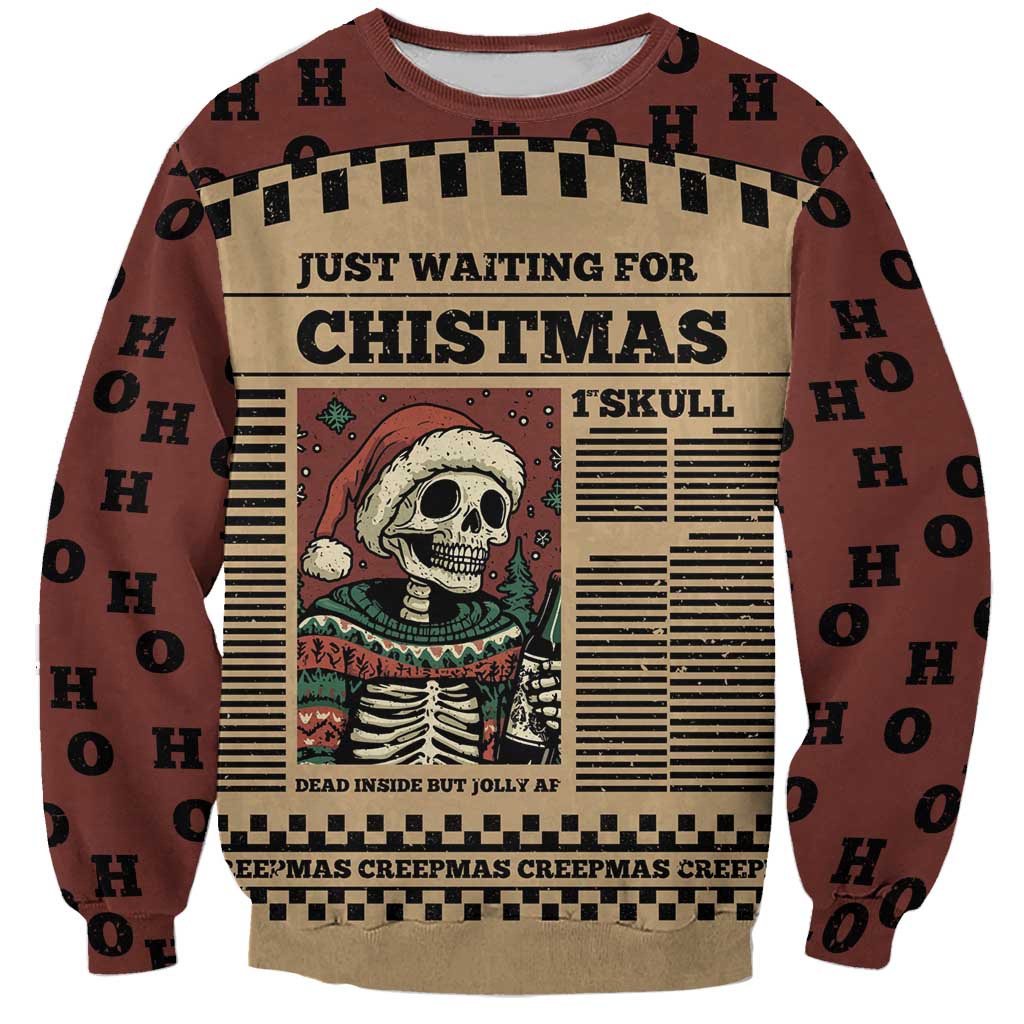 Skull Christmas Sweatshirt Newspaper Retro Style - Wonder Print Shop