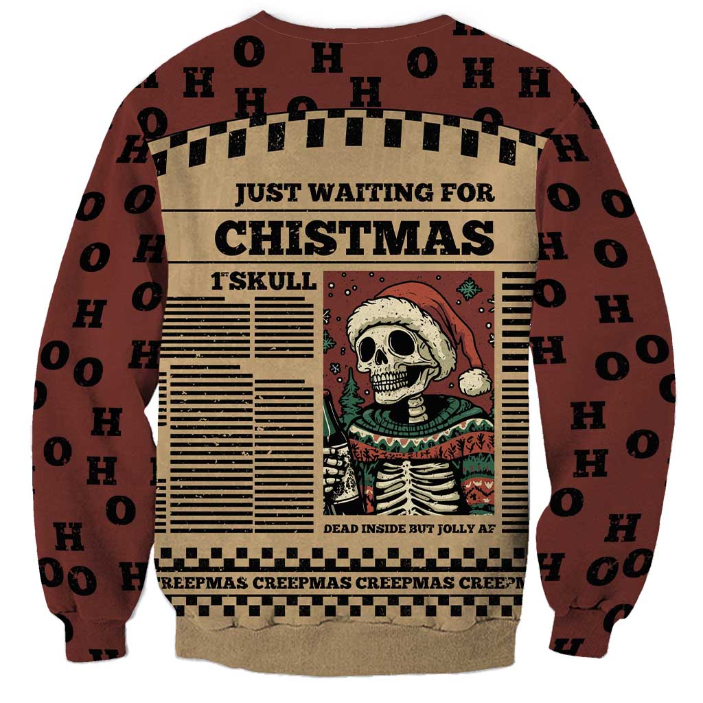 Skull Christmas Sweatshirt Newspaper Retro Style - Wonder Print Shop