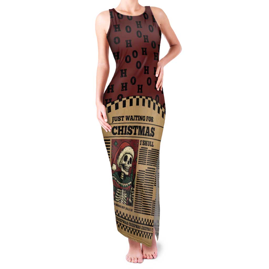 Skull Christmas Tank Maxi Dress Newspaper Retro Style - Wonder Print Shop