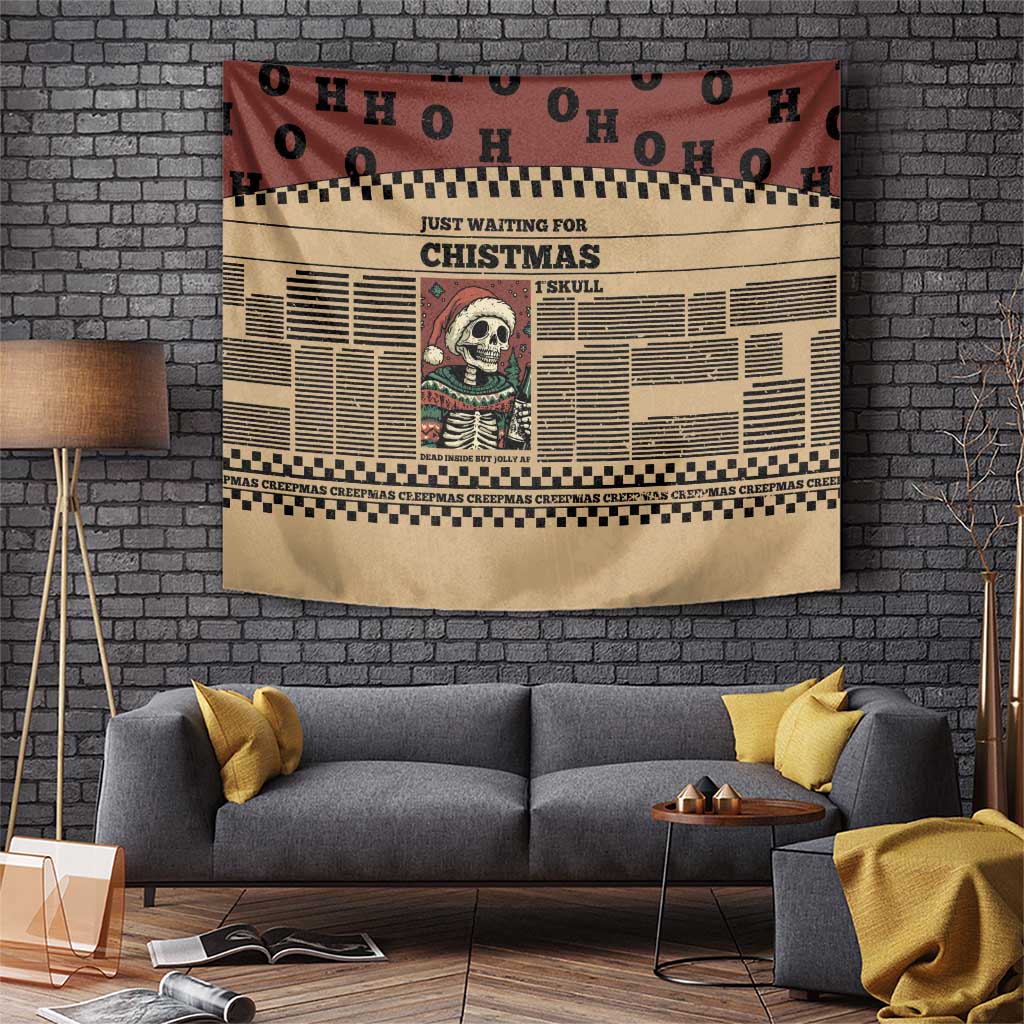 Skull Christmas Tapestry Newspaper Retro Style - Wonder Print Shop